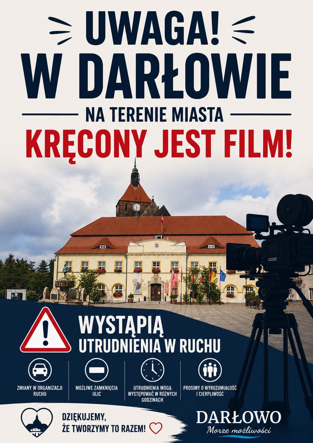 Realizacja produkcji filmowej na terenie Darłowa i utrudnienia w ruchu