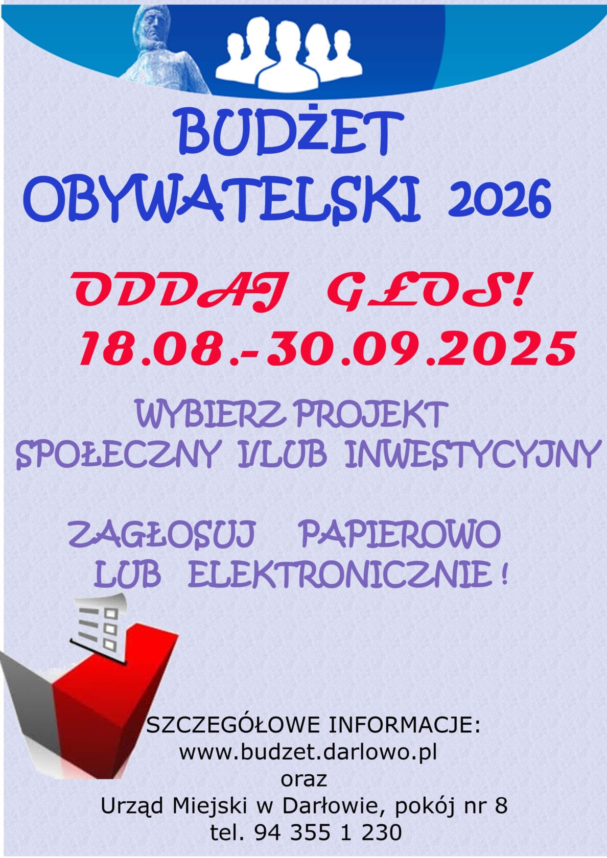 GŁOSOWANIE – BUDŻET OBYWATELSKI MIASTA DARŁOWO 2026