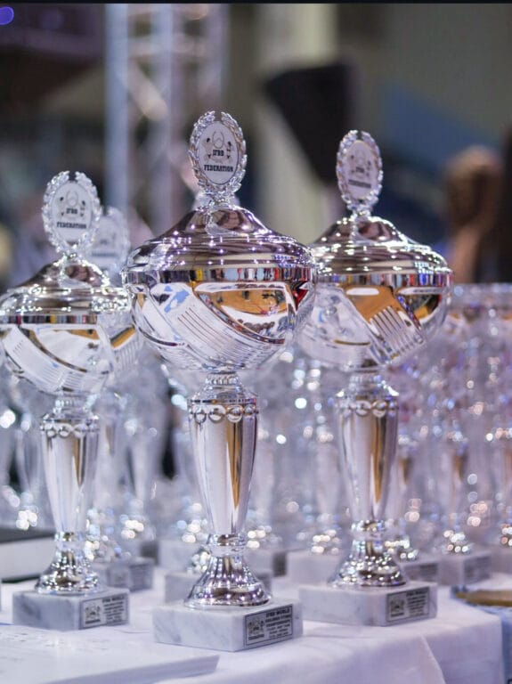 Srebrne trofea sportowe na imprezie wręczenia nagród