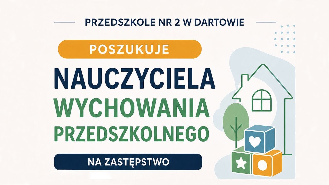 Przedszkole nr 2 w Darłowie poszukuje osoby na stanowisko Nauczyciel wychowania przedszkolnego