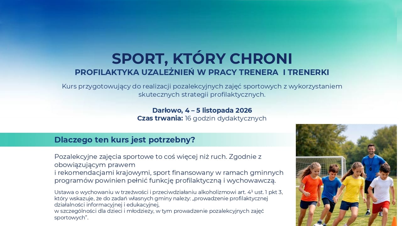 Zaproszenie na szkolenie „Sport, który chroni. Profilaktyka uzależnień w pracy trenera i trenerki”